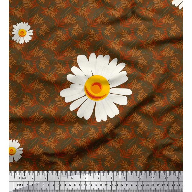 Soimoi Rayon Fabric Leaves & Daisy Flower Print Fabric by the Yard 56 Inch Wide