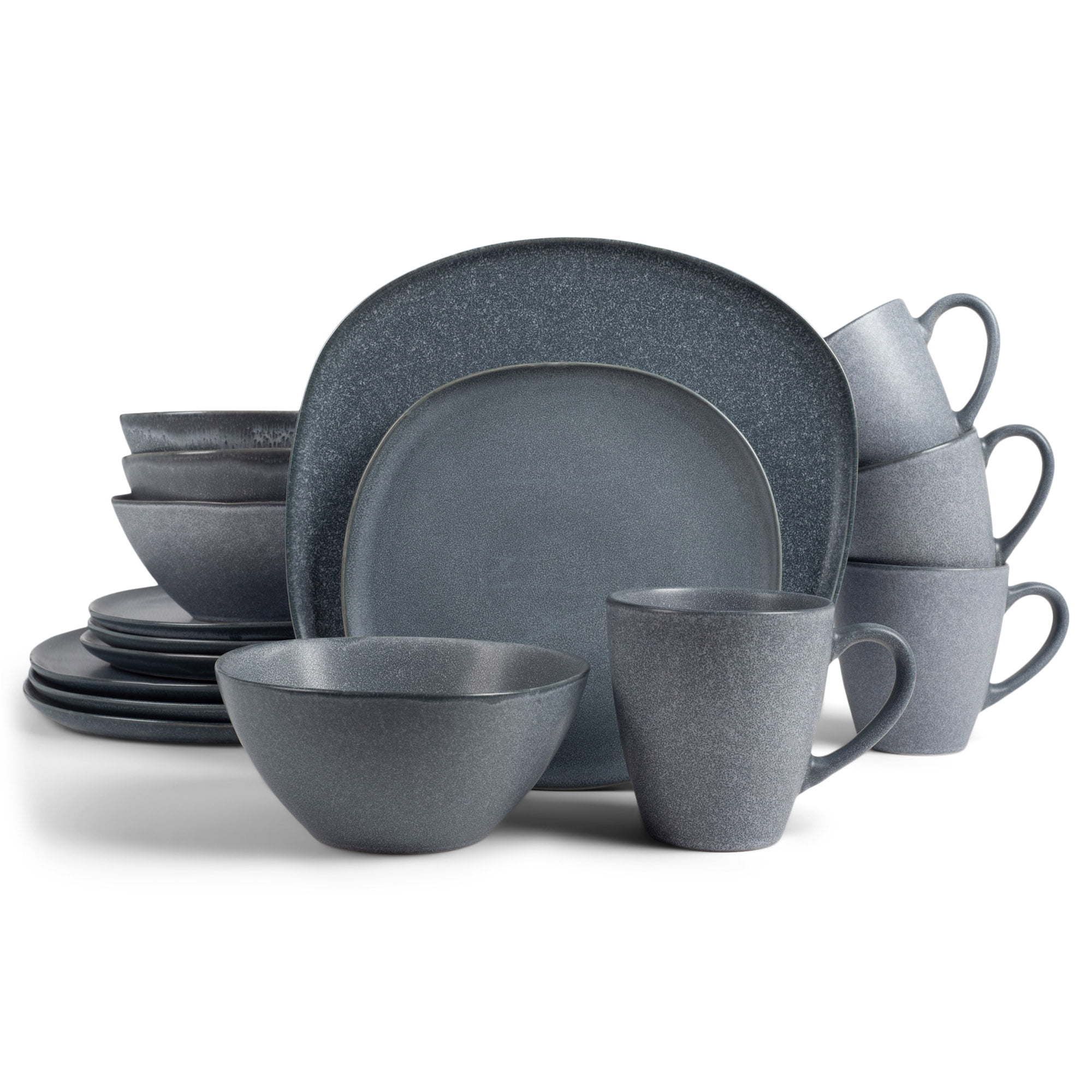Service for 4 Elanze Designs Reactive Glaze Ceramic Stoneware Dinnerware 16 Piece Set Ice Blue