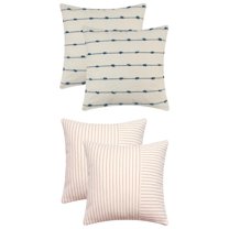 Unique Bargains 4 Pcs Modern Farmhouse Striped Throw Pillow Covers Blue/Khaki