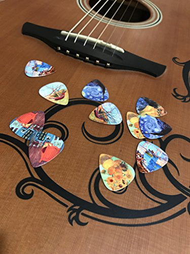 Celluloid Medium 12 Pack in A Tin Box Unique Stocking Stuffer For Guitar Player Limited Time Deal Picks Holder Vincent Van Gogh Guitar Picks Complete Gift Set For Guitarist 