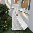thumbnail image 4 of Dpjklzsn Women's Off The Shoulder Long Sleeve Maxi Dress Polka Dot Smocked Waist Flowy A Line Cocktail Dress, 4 of 6