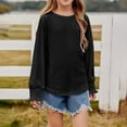 thumbnail image 3 of Efsteb Girls Long Sleeve Shirts Round Neck Cuffs Shrink Long Sleeved Pullover Top Casual Comfy Cute Tops Solid Color Loose Fashion Blouses (Black,7 Years), 3 of 9