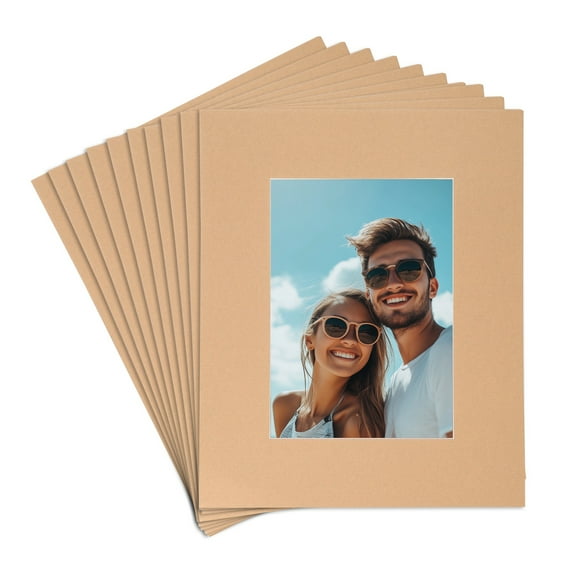 Uxcell 25Pcs Picture Mat 8"x10" Bevel Cut Frame Mattes with Backing for Display Art Measuring Kraft Paper Color
