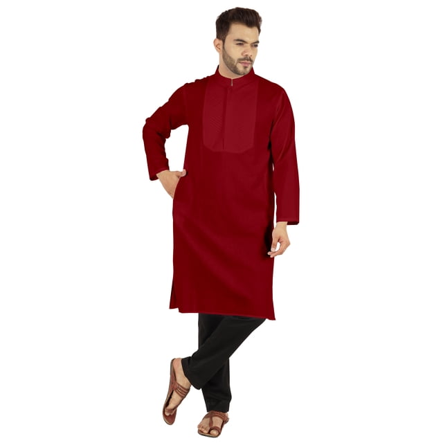 Atasi Indian Solid Kurta Pajama Set For MensMandarin Collar Casual Long-Wear Kurta