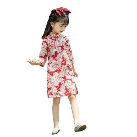 

Little Girl Dress Toddler Long Sleeve Chi-pao Performance Spring Autumn Girls Retro Tang Girl s Ethnic Style Hanfu