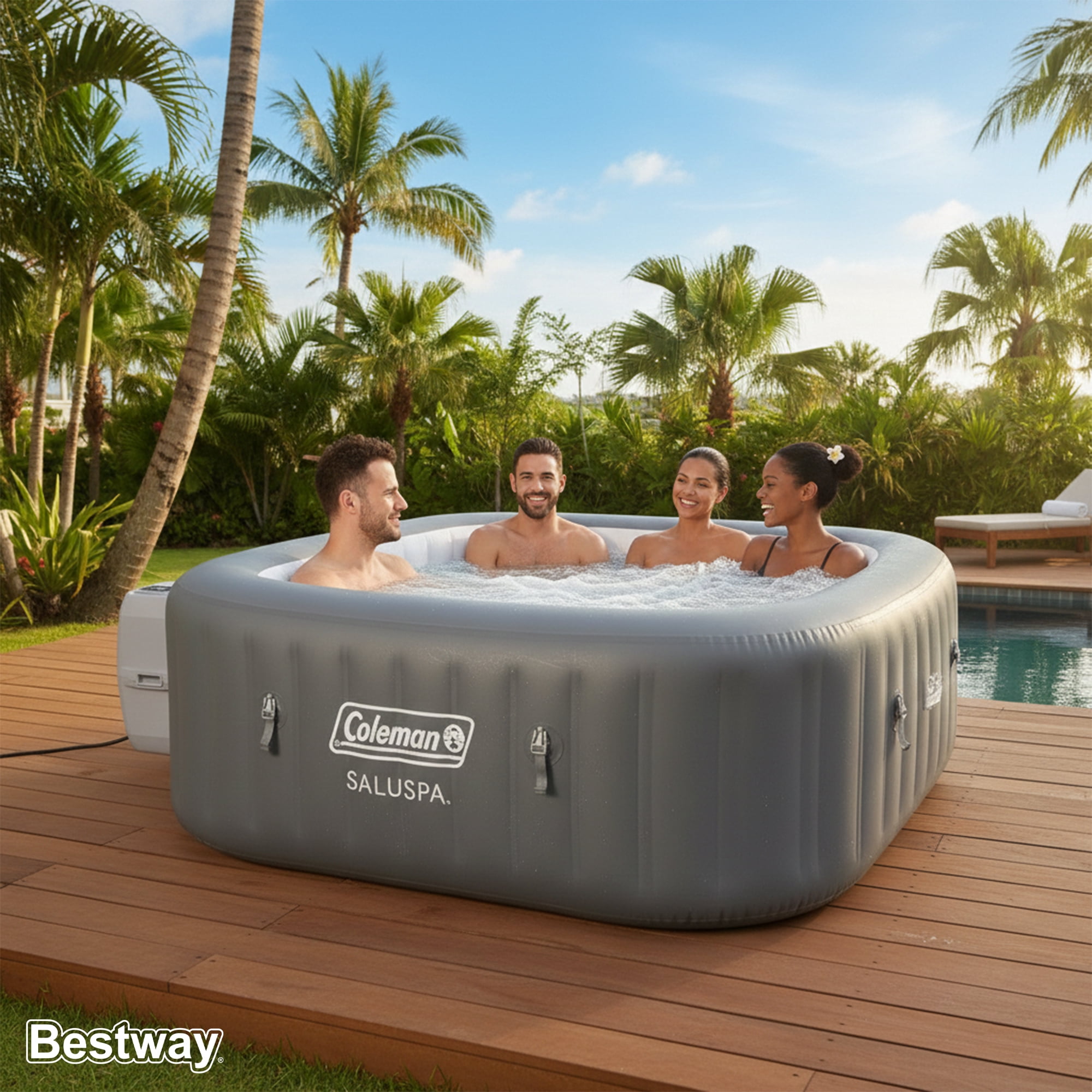 Coleman Hawaii 4-6 Person AirJet Inflatable Hot Tub with EnergySense Cover, Grey, 71"x28"