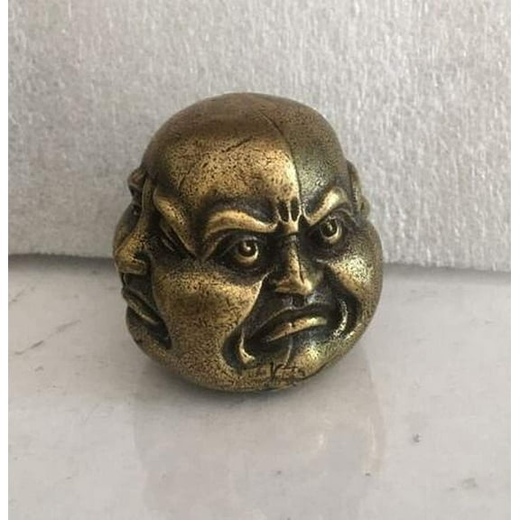 Bronze Casting Joys Sorrows Spiritual Four Face Buddha Statue Head Bronze H 6cm