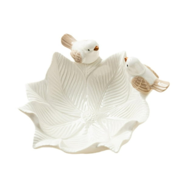 Bandeja de cerámica con forma de flor para baratijas, plato decorativo para aperitivos esmaltado brillante Blanco