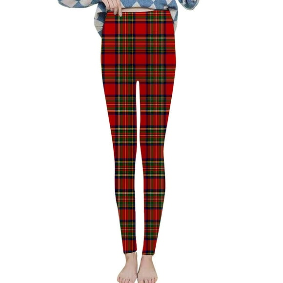 Flash Sale!Bunenne Fleece Lined Leggings Women Thermal Leggings for Women Autumn Winter Velvet Warm Christmas Retro Printed Home Leggings Winter Pants Winter Leggings for Women Red L
