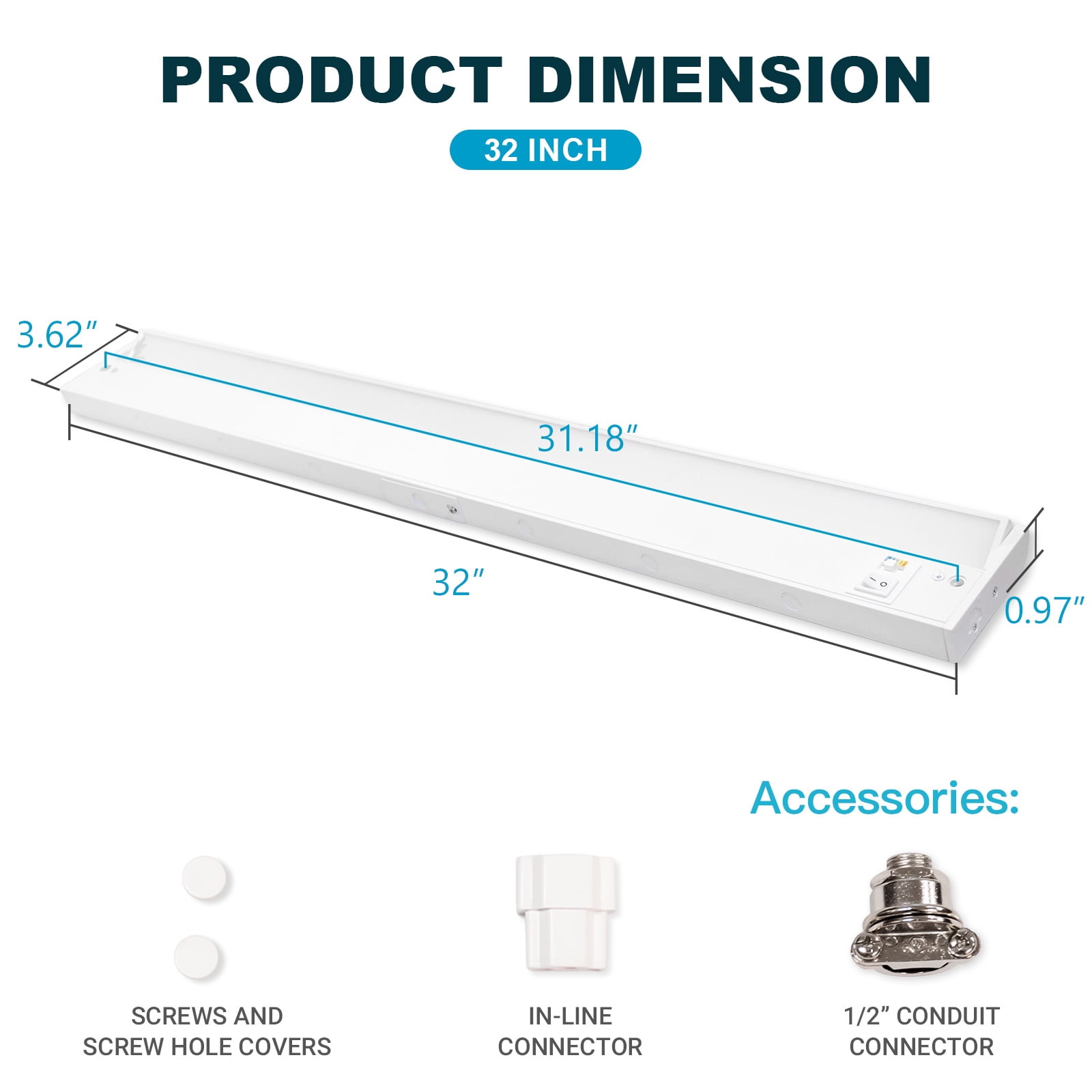 MW Lighting 32 Inch LED Under Cabinet Lighting, 16.5W, 1050LM, 5CCT 2700-5000K,CRI>90, 70 Degree Swivel Lens, Dimmable, 120V, Plug-in, Linkable Under Counter Lights For Kitchen Counters Closets