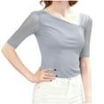 thumbnail image 2 of Tejiojio Women's Sheer Mesh Top Asymmetrical Neckline Half-Sleeve Casual Elegant Blouse, 2 of 6