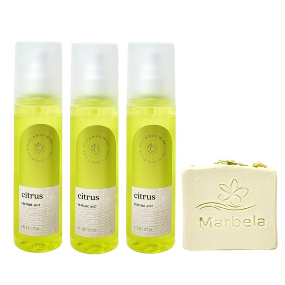 Bath & Body Works Citrus 3 Pack Perfume Mist Bundle with a Wild Jasmine Bar Soap - Full Size