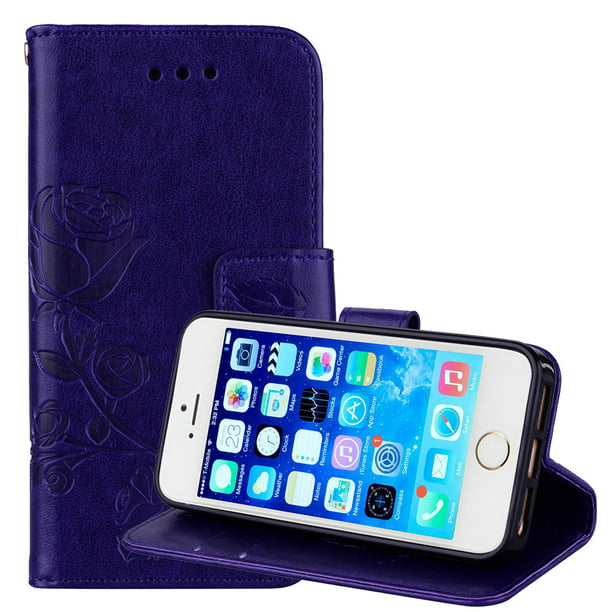 Metafoor Dodelijk Bouwen op iPhone 5/ iPhone 5S/ iPhone SE(2016) Phone Case, Allytech [Embossed Rose  Series] Folding Folio Flip Case with Kickstand Card Holders Magnetic  Closure Full Body Protection Cover Shell, Purple - Walmart.com