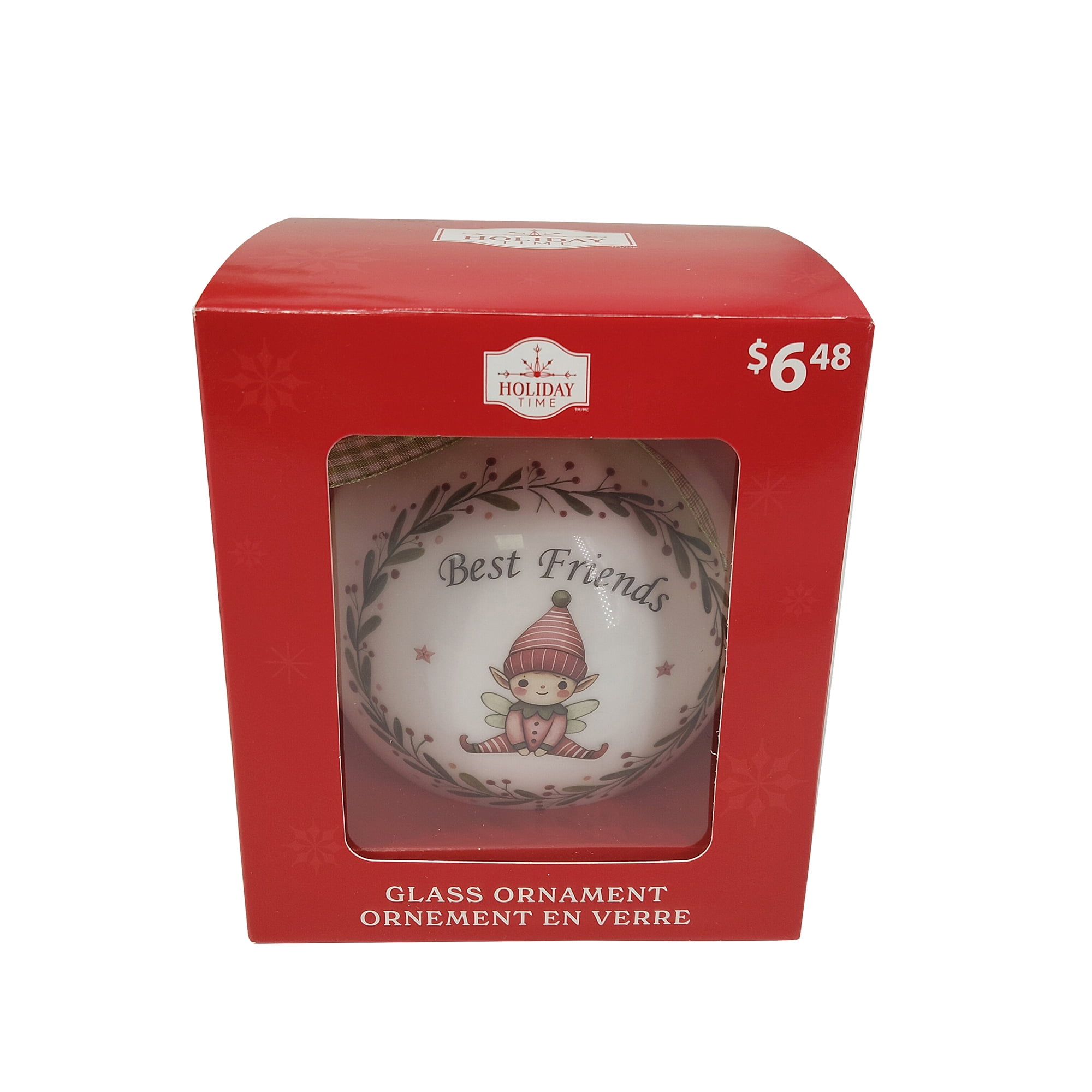 Holiday Time 100m Plaid Friend Glass Ornament, HOLIDAY TIME DIA 100MM PLAID FRIEND GLASS ORNAMENT