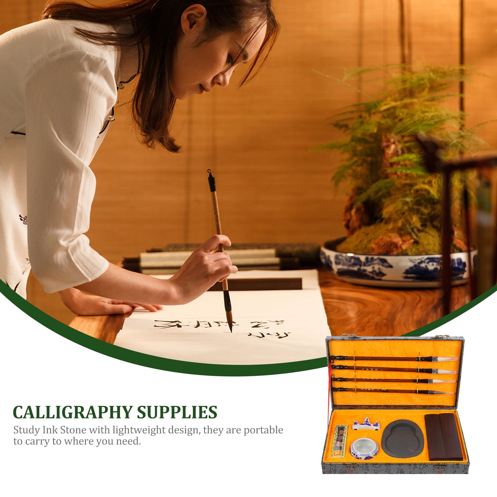 IDEANATEGRATE 1Set Traditional Chinese Design Calligraphy Set for Beginners Lovers of Calligraphy Assorted Color 26.5X0.8Cm