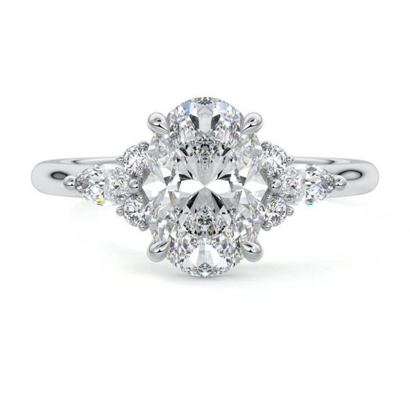 Zoya Jewel Timeless 2.3 Ct Oval Cut Moissanite Leafy Solitaire Ring – 14K White Gold Plated – Women’s Bridal Jewelry for Celebrations and Gift Occasions