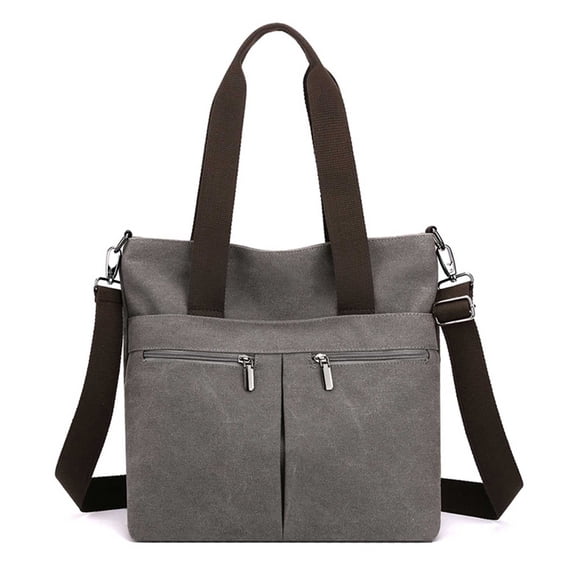 URSOFINE Canvas Tote Bag for Women, Multi-Pocket Crossbody Shoulder Purse with Adjustable Strap, Versatile Work & Travel Handbag (Grey)