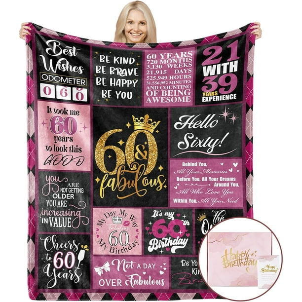 LHSHID 60th Birthday Gifts for Women 60th Birthday Blanket with Gift Box Happy 60 Birthday Gifts for Women Gifts for Woman Turning 60 60th Birthday Decorations for Women 30"x40"
