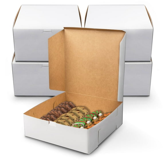 MT Products Plain Cookie Boxes 12" x 12" x 5" - White Bakery Boxes No-Window (Pack of 50) - Made in USA