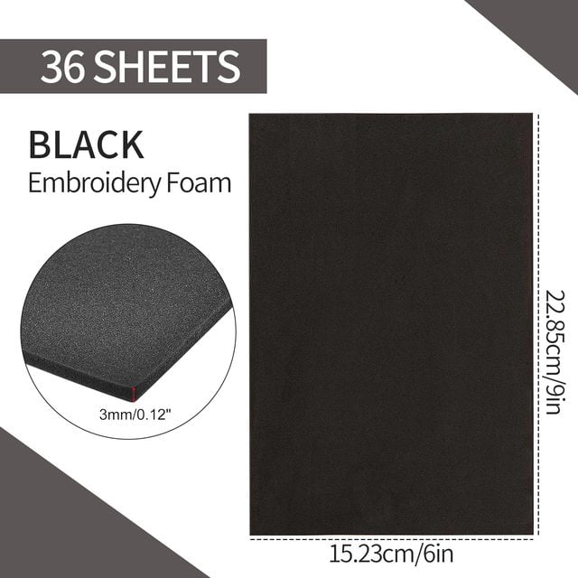 Stuffygreenus 36pcs 3mm Black Embroidery Foam Sheets | 6 x 9 Inch High-Density EVA Craft Foam for 3D Embroidery, DIY Projects, Hand Sewing, Quilting, Costumes, Props, Armor, Masks, Pillows & Bags