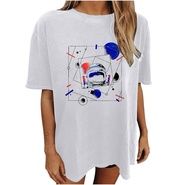 Moda Mujer Damas Cayó Hombro Mangas Impresión suelta Manga corta Top Pullover Tops Pompotops hfajkhk141436