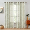 thumbnail image 2 of Linen Farmhouse Curtains for Living Room 108 Inch Length Floral Print Window Curtains Semi Sheer Drapes for Bedroom Country Light Filtering Curtain Grommet Top 2 Panels Green on Beige, 2 of 7