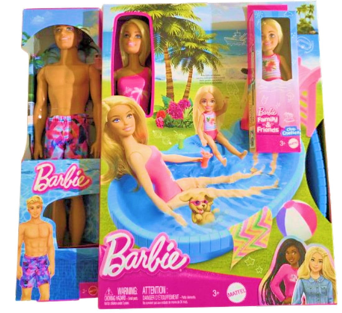 Barbie Pool Party Playset with Ken Doll, Chelsea Doll, and Accessories, Ages 3+