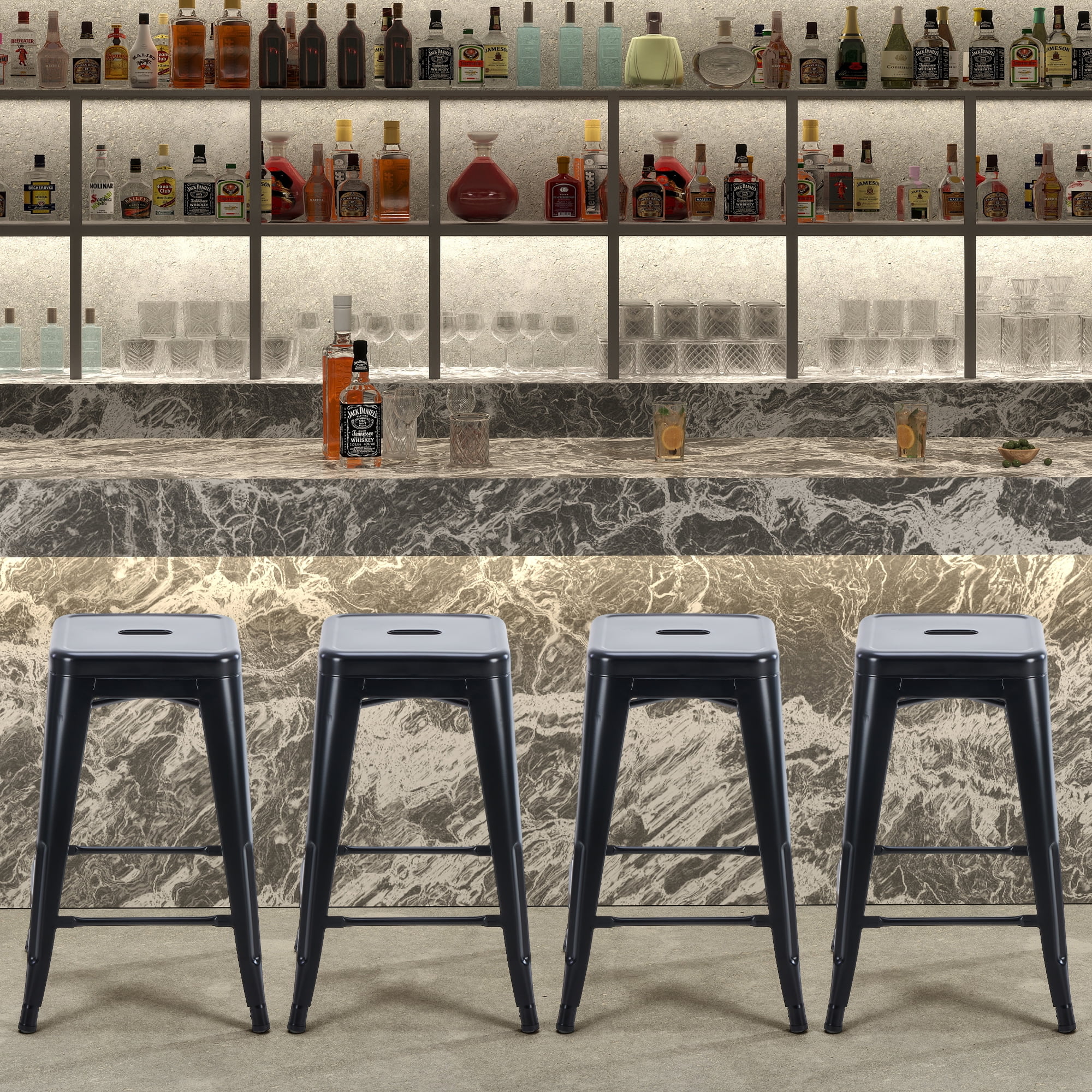 Metal Bar Stools, 4-Pack, Backless Counter Height, Stackable