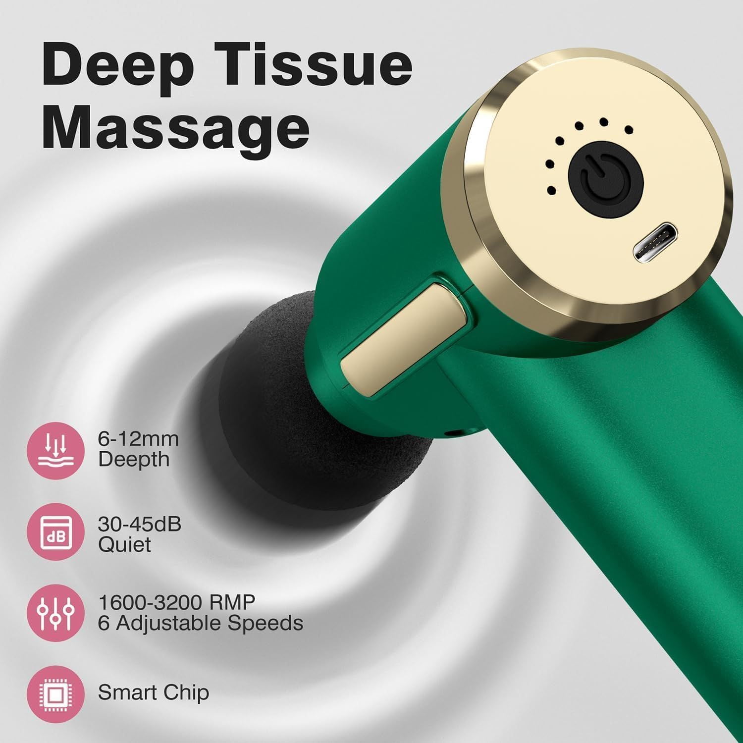 Massage Gun Deep Tissue for Pain Relief with 4 Massage Heads & 6 Speeds, Electric Mini Handheld Body Massager for Any Pain Relief, Best Gifts for Men and Mom