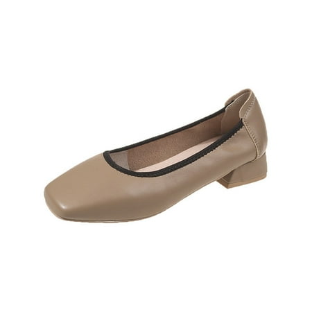 

Wazshop Ladies Flats Slip On Casual Shoes Non-slip Loafers Fashion Comfort Dress Shoe Women s Pumps Square Toe Lightweight Apricot 4.5