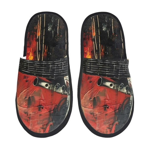 Balery Abstract Skull Guitar Art Pantuflas de Casa de Felpa Silenciosas con Diseño Estampado, Zapatillas Cómodas Antideslizantes de Algodón para Interior-Medium