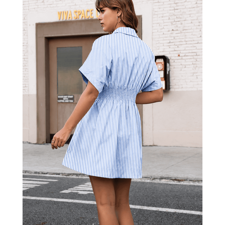 loose mini shirt dress otnbgsr Womens Casual Mini Shirt Dress Summer Button Down Dress Short Sleeve Collared Loose Fit Fashion Apparel