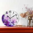 thumbnail image 2 of Wall Clock 10 Inch Silent Non-Ticking 8 Purple Butterfly Flowers Battery Operated Rustic Retro for Living Room Home Kitchen Bathroom, 2 of 7