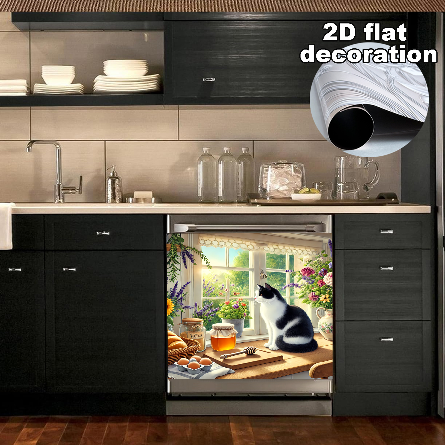 Cat Dishwasher Cover Decorative Magnet Dishwasher Covers for The Front Dishwasher Door Magnet Cover Sticker for Dishwasher Magnetic Dishwasher Cover Panel Decals Kitchen 1pc