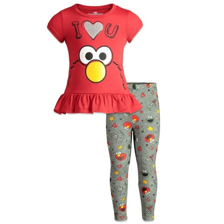 Sesame Street Elmo Baby Girls Ruffle Tunic Shirt & Leggings Clothing Set 18 Months