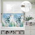 thumbnail image 5 of Kitchen Window Curtains Valance and Tier Set, Coastal Ocean Octopus Sea Monster Rod Pocket Tier Curtain Valance Set, Blue Marine Life Light Filtering Cafe Curtains for Bedroom Living Room, 5 of 9