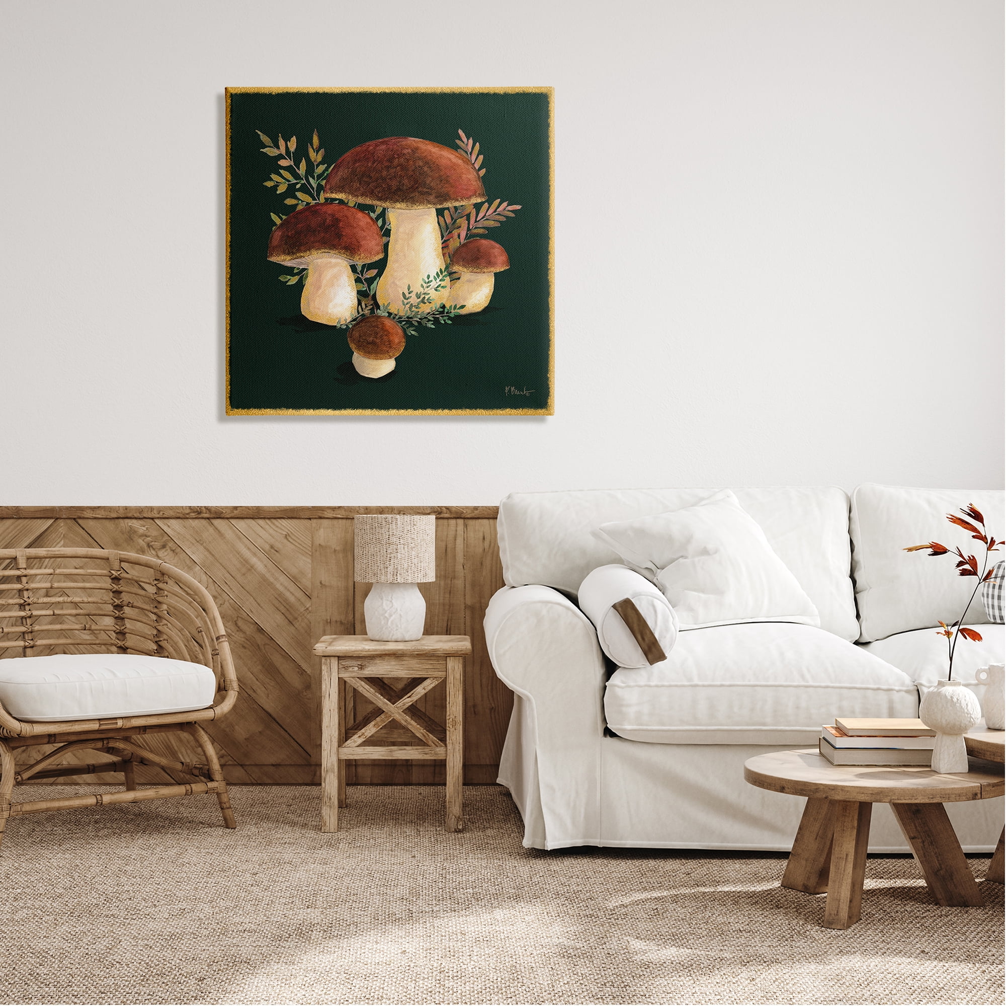 Stupell Industries Mushrooms on Black Botanical & Floral Painting Gallery Wrapped Canvas Print Wall Art, 30 x 30