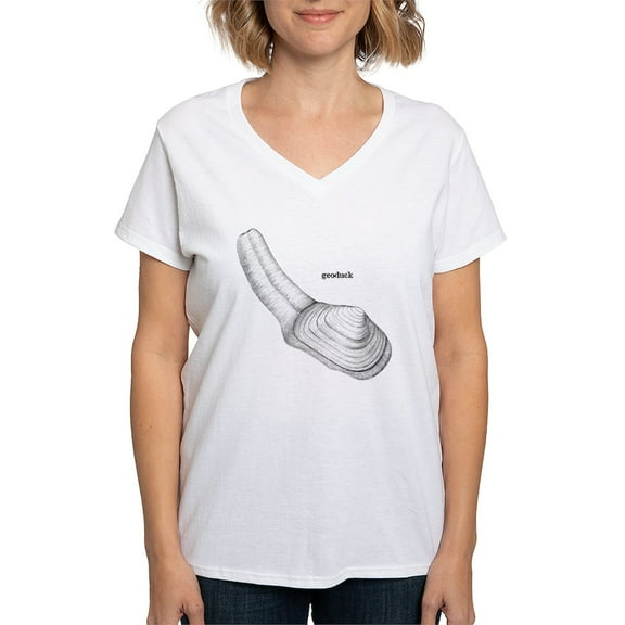 CafePress - Geoduck Women's V Neck T Shirt - Womens Cotton V-Neck T-shirt