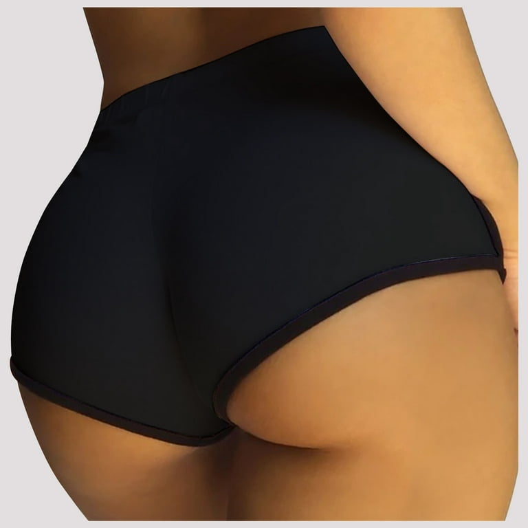 Ploknplq Women's Yoga Shorts Summer Activewear Solid Micro Length Skinny  Slim-Leg Black S
