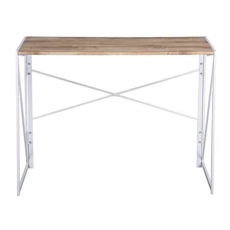 Computer Writing Desk Folding Simple Study Table Kids Desk Home Office Desk Wood Workstation with Arc Metal Frame - White