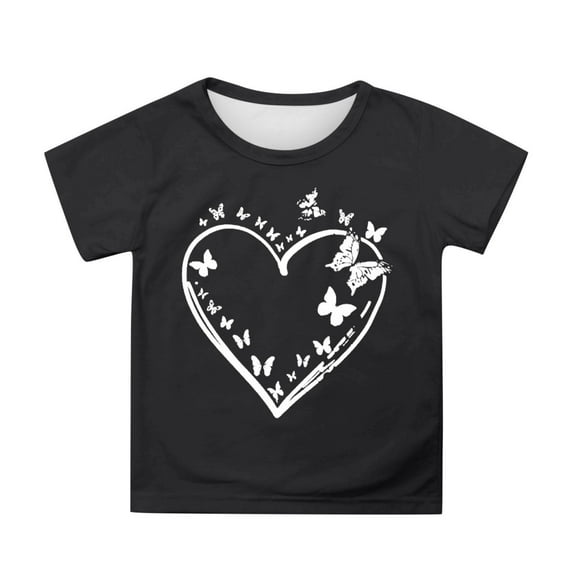 WhouRiu Toddler Girls Tshirt Short Sleeve Butterfly Print Tee Kids Loose Soft Cozy School Casual T Shirt Black,Sized 3-4