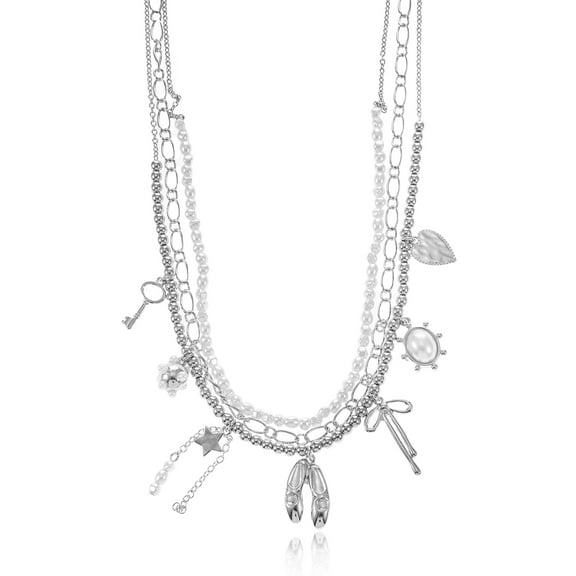No Boundaries Silver-Tone Multi Charm Necklaces, 1-Piece, Women’s