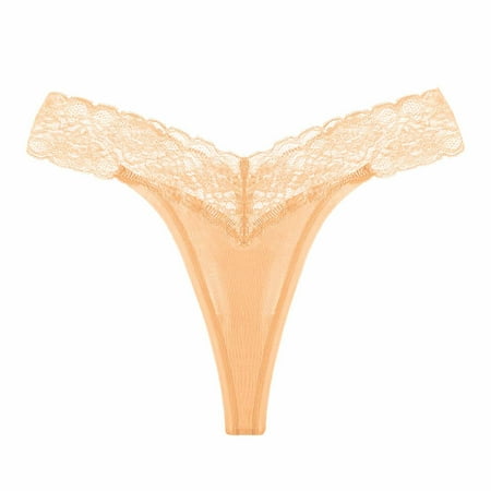 

kakina CMSX Thongs for Women Women s Perspective Embroidered Panties Lace Sexy Diamond Belt Can Control Sexy Tulle Thong Beige M