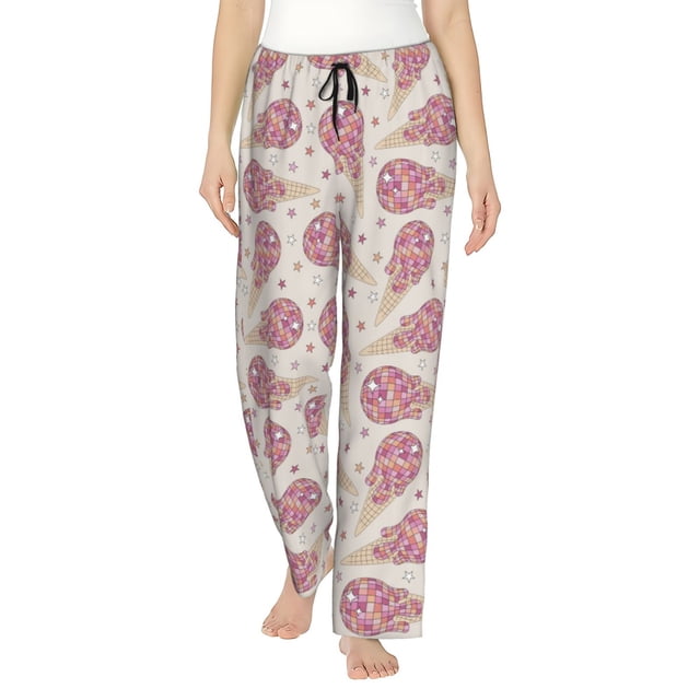 Fotbe Sparkling Ice Cream Pantalones de Pijama para Mujer, Pantalones de Dormir, Pantalones Pj con Cordón y Bolsillos-Large