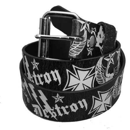 Black Printed Tattoo Style Destroy Belt W/Snaps For Buckles Any Size (Best Blacklight Tattoo Ink)