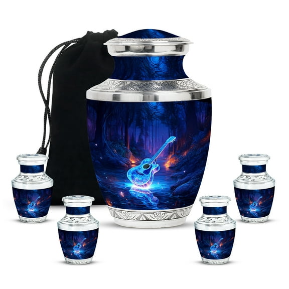 SABURIAL Guitar Urn - Memorial Urns - Combo 3 - Large With 3 Inch Pack Of 4 - Funeral Decorative Urns - Urn For Human Ashes For Male & Female - Ashes Human Remains