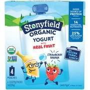 Stonyfield Organic Kids Strawberry Banana Lowfat Yogurt Pouches, 4 Count