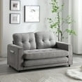 thumbnail image 3 of Folding Sofa Bed, Futon Loveseat Sleeper Sofa with Pull Out Bed and Pockets, Comfy 3 in 1 Convertible Small Couch for Living Room Bedroom Apartment (Light Gray, Velvet), 3 of 7