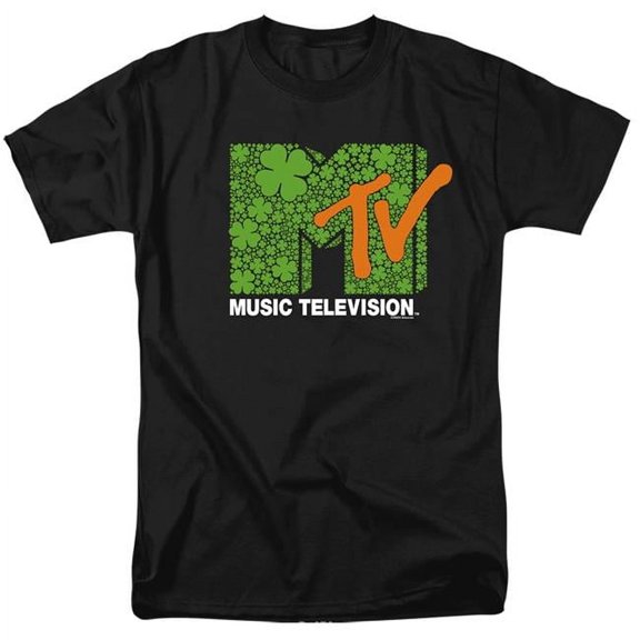 Trevco Sportswear MTV10052SPD-AT-1 MTV St. Patricks Day Shamrock Logo Adult Regular Fit Short Sleeve T-Shirt, Black - Small