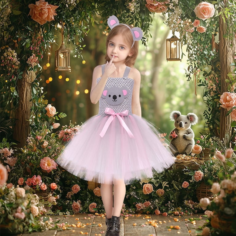 grey dress pink accessories Jccxin Toddler Kids Girls Halloween Dresses Koala Animal Role Play Tulle Dresses-Up Party With Trick Or Treat Carnival Eye-Catching Working Mom